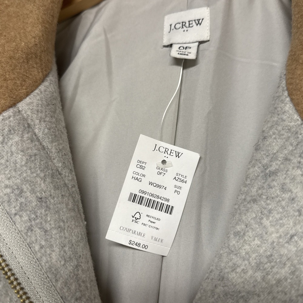 J. Crew Women's Colorblock Funnelneck Wool Blend Coat Jacket Size 0P Gray $248 - Picture 16 of 16